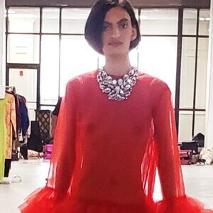 Couture full evening dress with sheer top